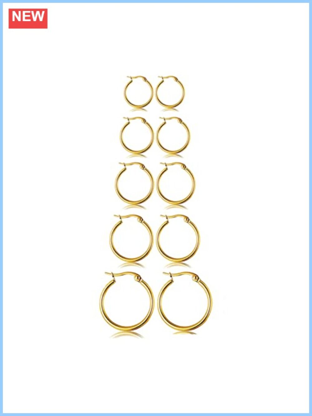 Stainless Steel Hoop Earrings Set 14k Gold Plated Hypoallergenic Thin Small